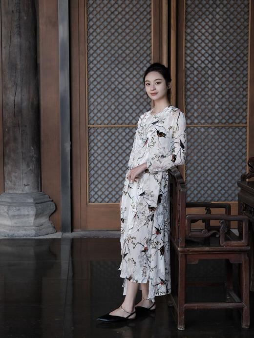 盛唐牡丹 |水墨喜上眉梢真丝丝绒女长裙 商品图0