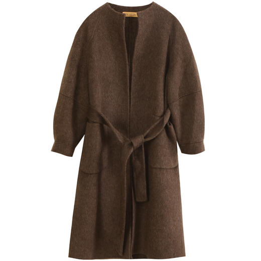 玳莎驼绒双面呢长大衣女士2023年新款收腰宽松圆领插肩长毛外套  DD39301 商品图4