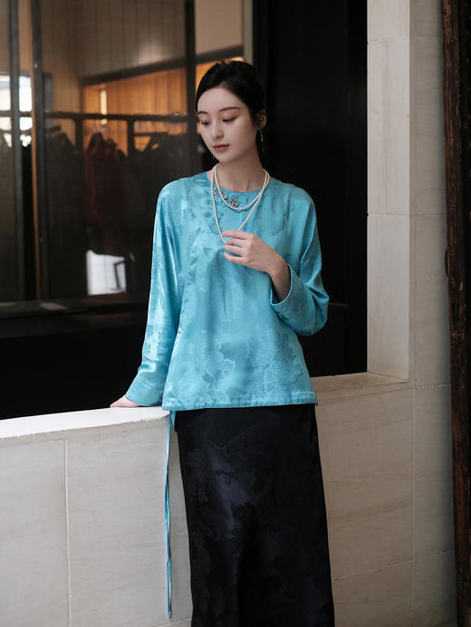 盛唐牡丹 |海青蓝石榴花纹样偏襟上衣 商品图8