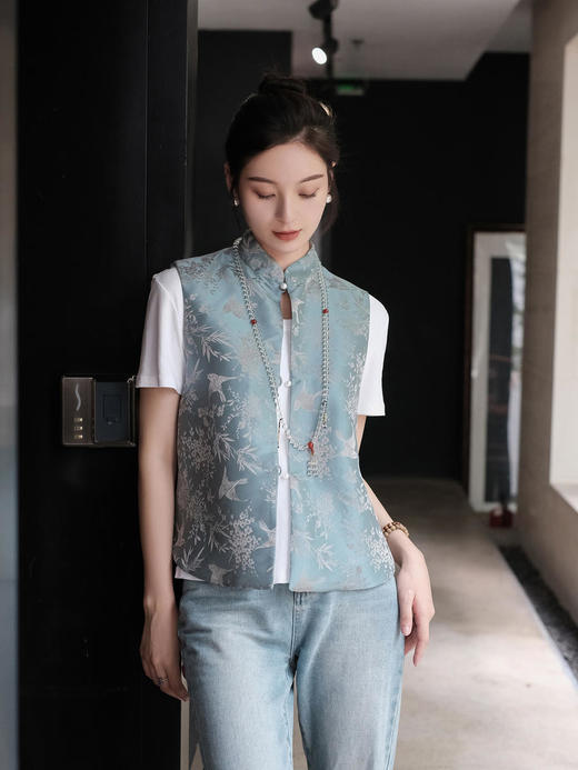 盛唐牡丹 |花锦缎喜鹊纹双面穿马甲 商品图2