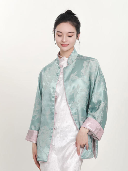 微瑕秒杀|  盛唐牡丹 | 松鼠葡萄真丝立领对襟外套(夹棉)[特价品](特殊商品不退不换) 商品图8