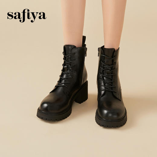 Safiya/索菲娅2023秋冬炸街CHIC百搭厚底粗高跟英伦系带短靴 SF34116116 商品图4