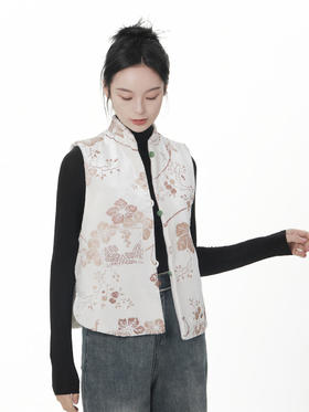 盛唐牡丹 |双面穿丝绒烫银天然玉石扣马甲