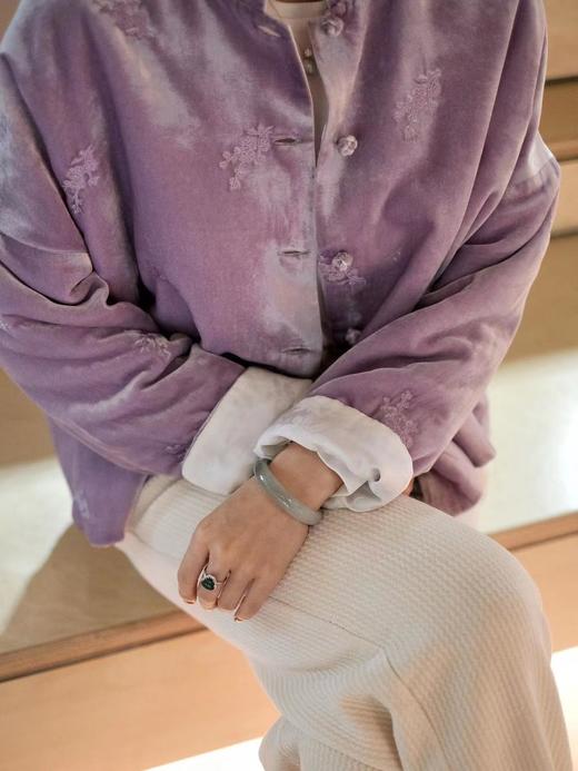 盛唐牡丹|香芋紫绣花丝绒两面穿棉服 商品图13