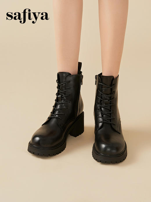 Safiya/索菲娅2023秋冬炸街CHIC百搭厚底粗高跟英伦系带短靴 SF34116116 商品图5
