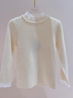 珍珠链半透领打底衫（米色）