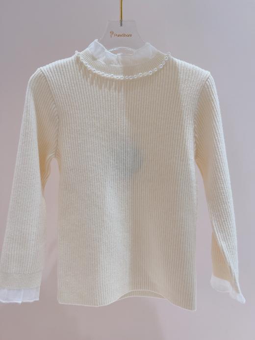 珍珠链半透领打底衫（米色） 商品图0