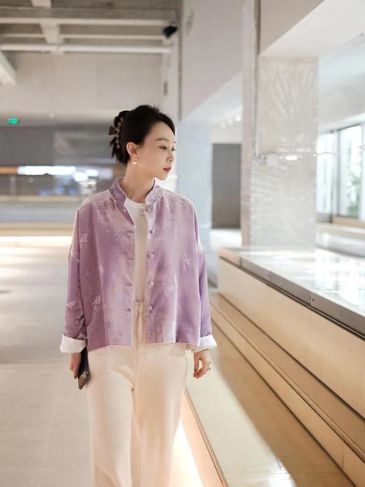 盛唐牡丹|香芋紫绣花丝绒两面穿棉服 商品图7
