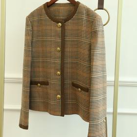 【à perles】CE风千鸟格小香风单排扣羊毛外套 【现货秒发】