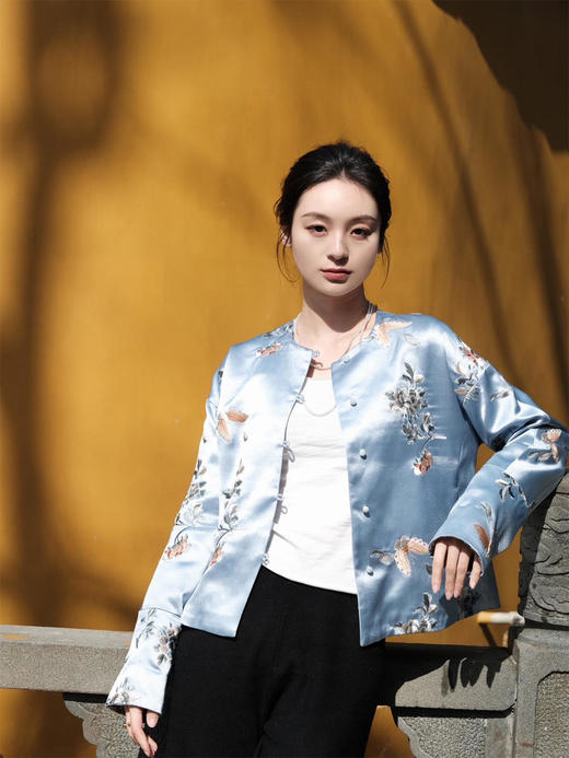 盛唐牡丹 |真丝手推绣外套短款/白色蝶恋花真丝里布 商品图2