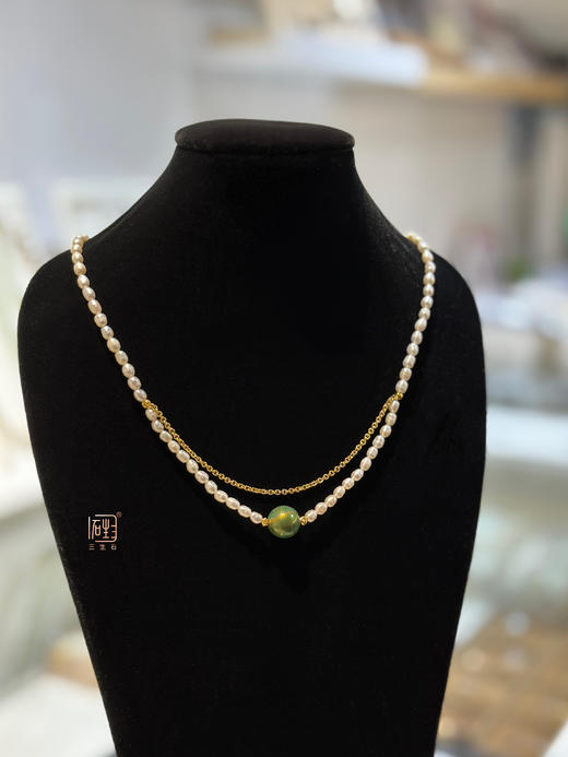 小米珍珠大漆珠金属设计项链 商品图1