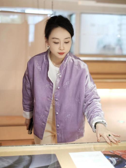 盛唐牡丹|香芋紫绣花丝绒两面穿棉服 商品图0