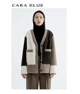 CARA BLUE拼色v领开衫
