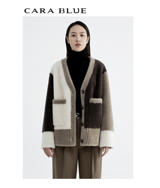 CARA BLUE拼色v领开衫 商品图0