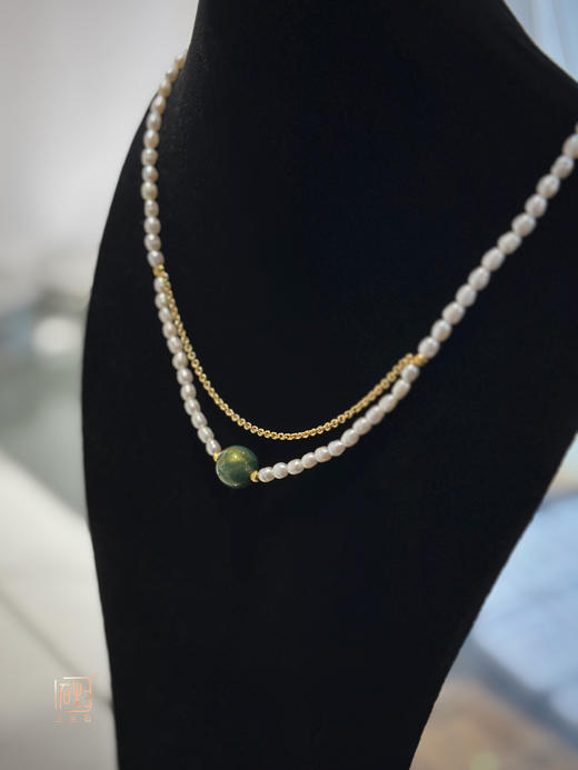 小米珍珠大漆珠金属设计项链 商品图2