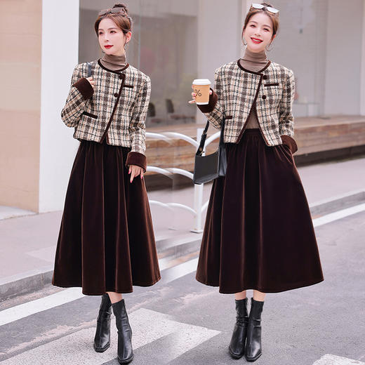 优雅个性，小香风含羊毛外套配丝绒半裙两件套HR-SYY2522 商品图0