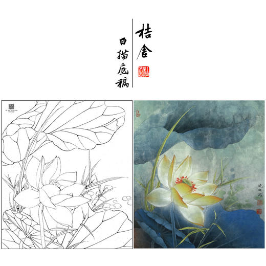 【大彩图】李晓明工笔画白描底稿小品《黄荷花》临摹勾线花鸟线稿K089 商品图0
