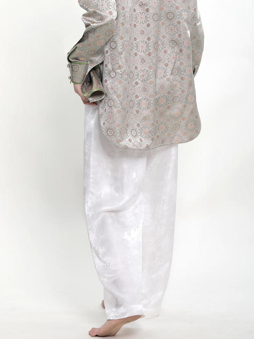 瑕疵|盛唐牡丹 |真丝提花阔腿裤珍珠白平腰版 (蝶恋花纹样）[特价品](特殊商品不退不换) 商品图4