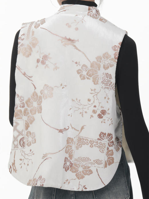 盛唐牡丹 |双面穿丝绒烫银天然玉石扣马甲 商品图5