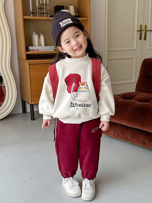 【加厚一体绒套装！抗寒升级】女童加绒卫衣秋冬装，中小童加厚一体绒套头衫上衣，，暖意加倍。轻松穿搭，时尚随行立体剪裁，质感出众lm 商品图1