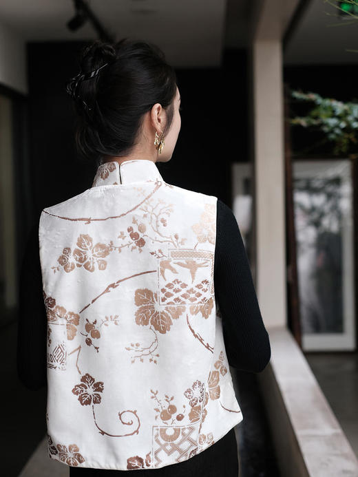 下架|盛唐牡丹 |真丝丝绒烫银对襟马甲 (四色可选) 商品图11