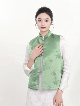 盛唐牡丹 |老工艺花蕾缎真丝马甲正反两穿