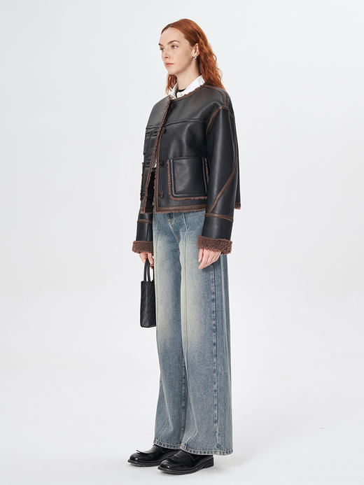 Self Who羊毛皮草外套女冬季2023新款小个子高级感两面穿环保PU皮 商品图2