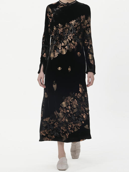 盛唐牡丹 |丝绒烫金改良旗袍裙 商品图1