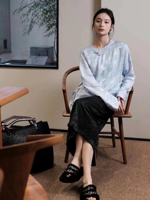 盛唐牡丹 |真丝提花斜襟上衣（蓝粉两面穿） 商品图4