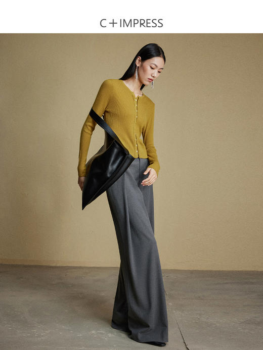 西嘉C+IMPRESS/西嘉智性通勤风休闲裤女3D染色羊毛西装裤阔腿遮胯神裤KZ2304021 商品图3