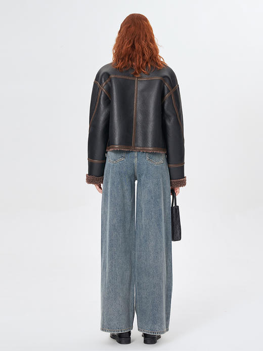 Self Who羊毛皮草外套女冬季2023新款小个子高级感两面穿环保PU皮 商品图3