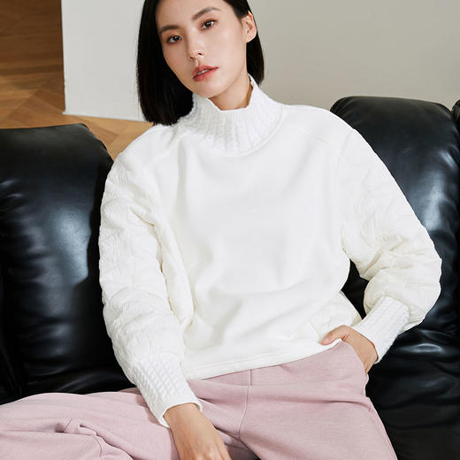 玳莎拼接设计感针织卫衣女2023年冬季新款宽松时尚半高领小众上衣  DD32302 商品图2