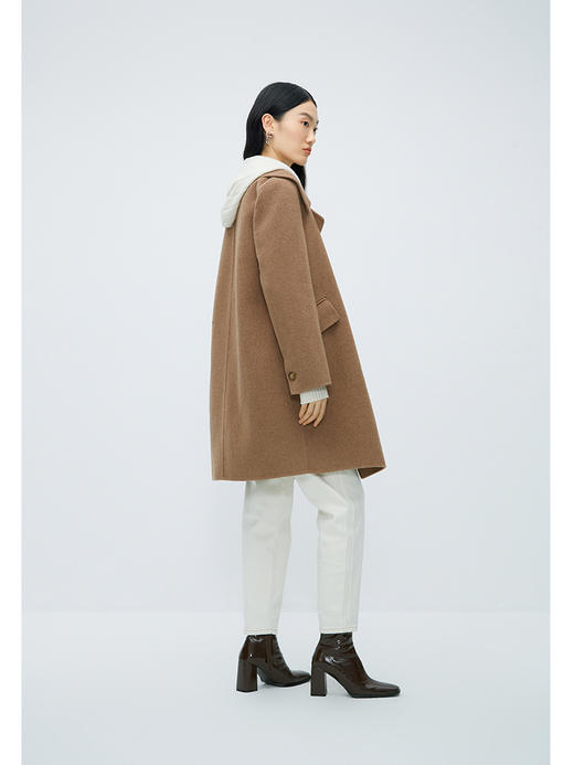 NEELLY纳俪商场同款骆驼绒羊毛大衣女双排扣西装领中长双面呢外套N23105N01114 商品图3