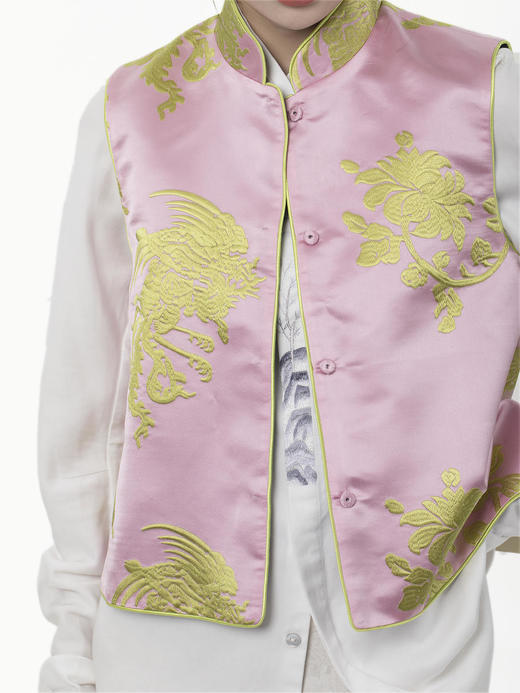 瑕疵 |盛唐牡丹| 繁花似锦真丝锦缎+香云纱两面穿手推绣马甲[特价品](特殊商品不退不换) 商品图1