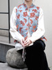 盛唐牡丹 |真丝漳绒立领新中式马甲-冰蓝底-铁锈红纹 商品缩略图8
