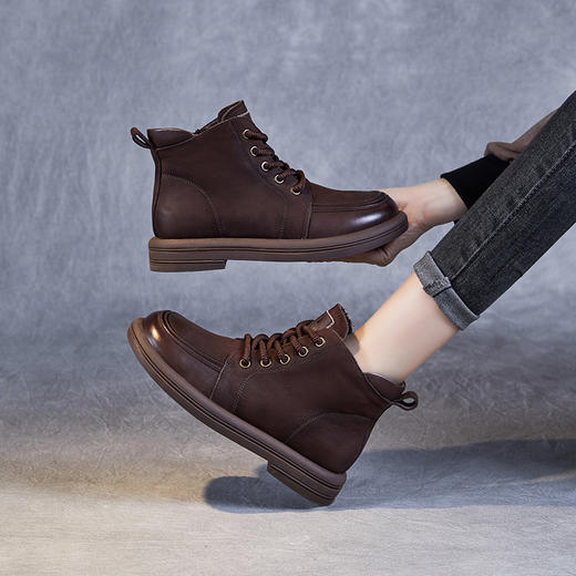 磨砂软皮复古圆头，手工休闲百搭软底系带短靴ZM233526 商品图2