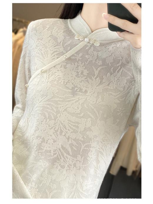 秋冬精纺羊毛衫纯色内搭毛衣蕾丝中式盘扣针织衫百搭QH-ZH2347 商品图2