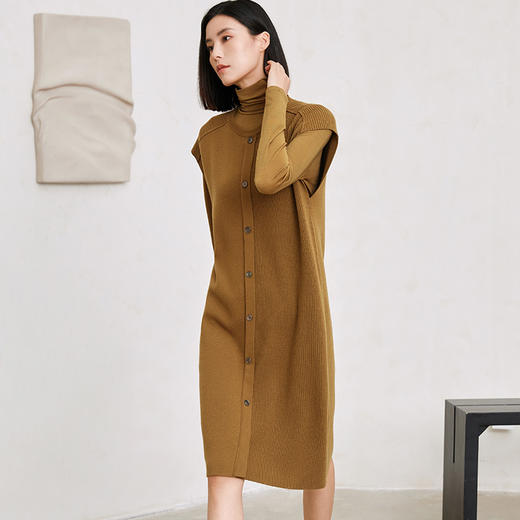 玳莎无袖宽肩毛衣连衣裙2023新款冬季不对称设计感小众中长款裙子  DD35101 商品图2