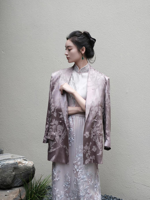 盛唐牡丹 |真丝提花蕙兰纹样西装外套 商品图5