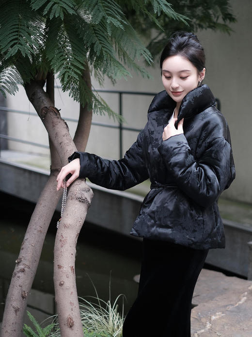 盛唐牡丹|梅兰竹菊真丝压花立领夹棉外套 商品图8