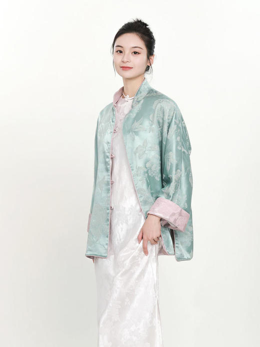 微瑕秒杀|  盛唐牡丹 | 松鼠葡萄真丝立领对襟外套(夹棉)[特价品](特殊商品不退不换) 商品图7