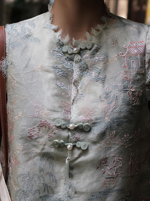 盛唐牡丹|真丝绡如意湖亭蕾丝马甲 商品图1