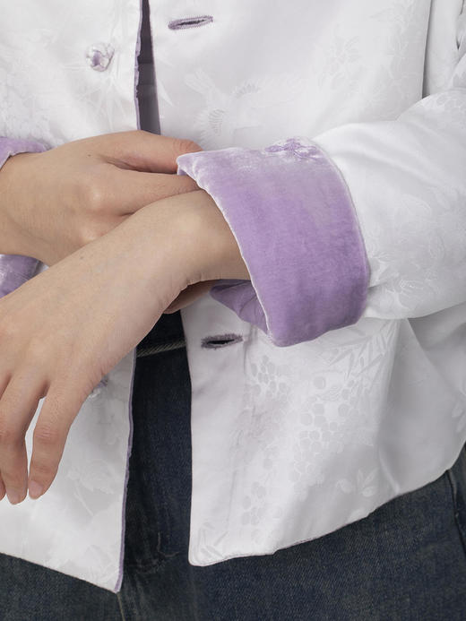 盛唐牡丹|香芋紫绣花丝绒两面穿棉服 商品图12