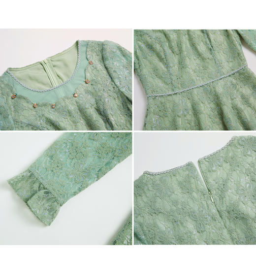 司歌羽毛蕾丝圆领长袖弹力连衣裙A881314 商品图1