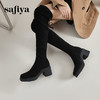 Safiya/索菲娅2023秋冬新款方头粗高跟显腿长弹力过膝长靴 SF34117403 商品缩略图1
