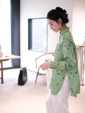 微瑕秒杀 |盛唐牡丹 |文竹真丝花瓣领衬衫[特价品](特殊商品不退不换)