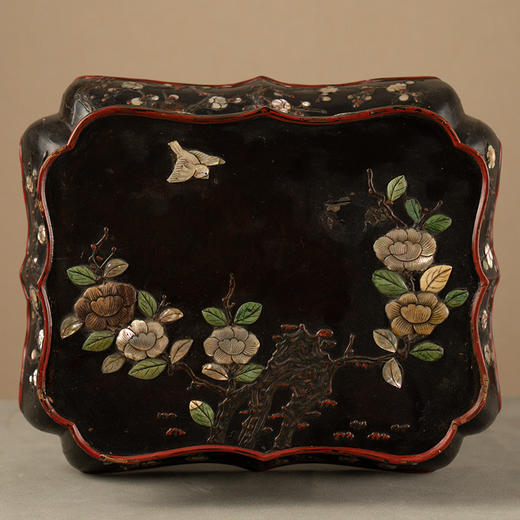 清 黑漆百宝嵌花鸟纹高束腰三弯腿带托泥香几摆件 商品图2