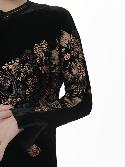 盛唐牡丹 |丝绒烫金改良旗袍裙 商品图4