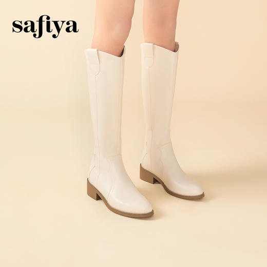 Safiya/索菲娅2023冬季新款显瘦尖头粗跟高筒西部骑士靴 SF34117402 商品图3