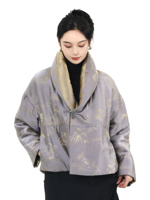 盛唐牡丹 |双面穿真丝提花青果领棉服外套 商品图9
